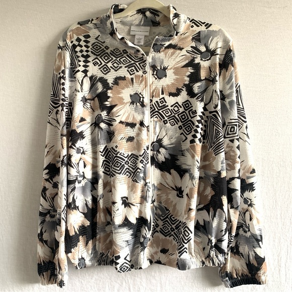 Alfred Dunner Floral Zip Up Sweater Size Large - Picture 8 of 12